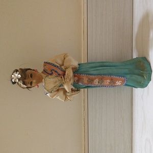 Vintage Japanese Geisha Oriental Doll Wooden Base